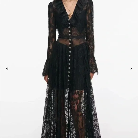 Self Portrait BLACK LACE RUFFLE MAXI DRESS $970 New with tag - Picture 6 of 15